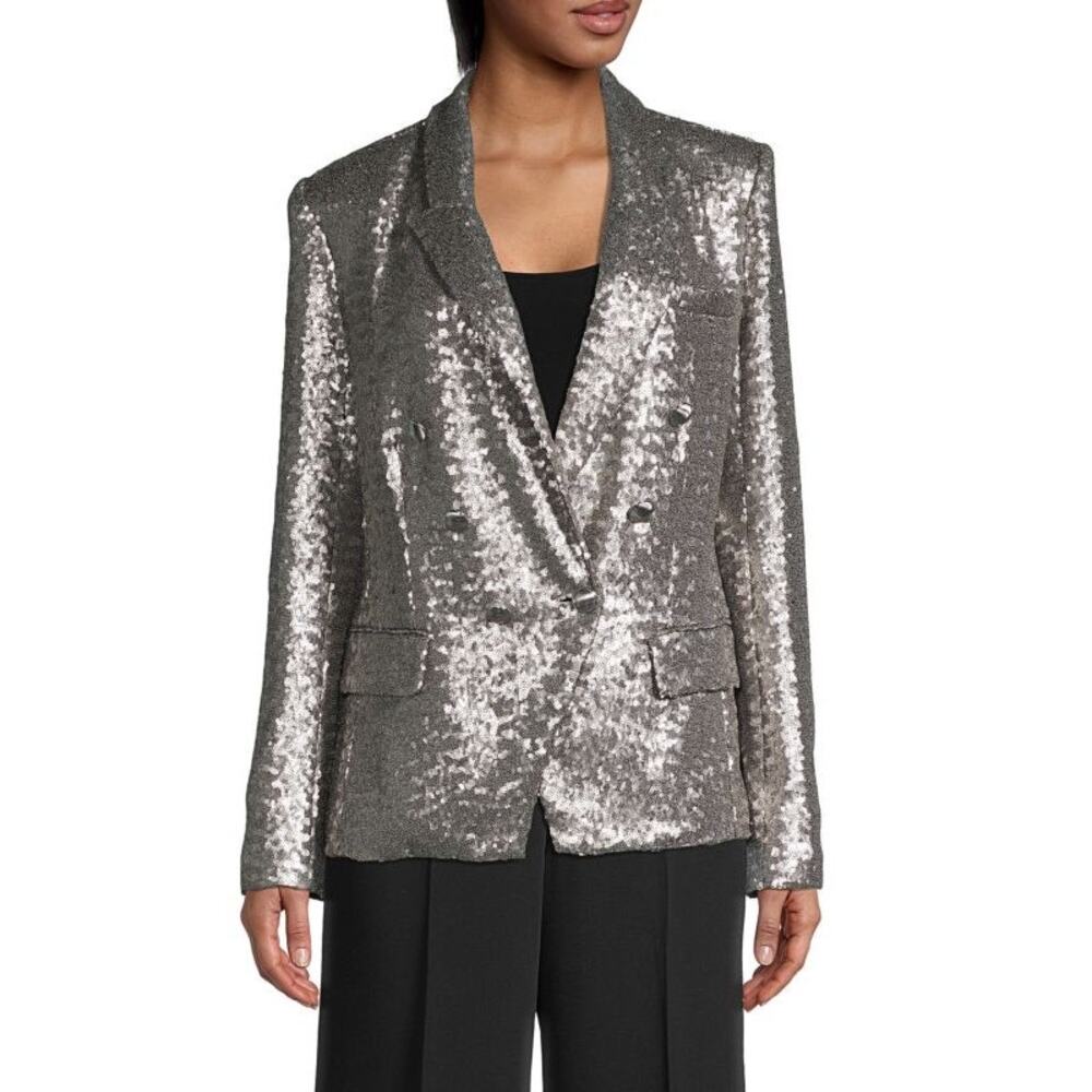 L'Agence Kenzie Silver Sequined‎ Blazer Jacket Double Breasted Women's 0